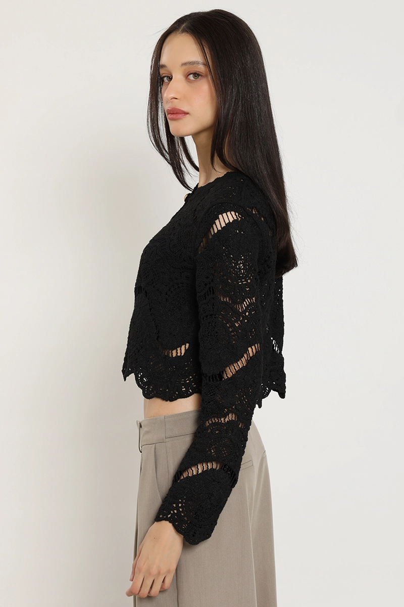 CARDIGAN PUNTO, MACRAME FANTASIA, NEGRO LIOLA - 4