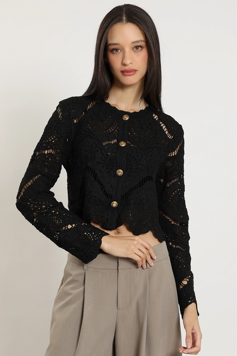 CARDIGAN PUNTO, MACRAME FANTASIA, NEGRO LIOLA - 5