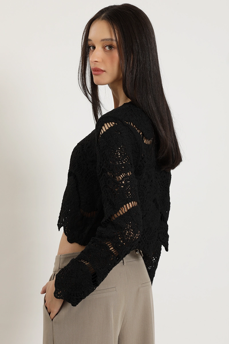 CARDIGAN PUNTO, MACRAME FANTASIA, NEGRO LIOLA - 6