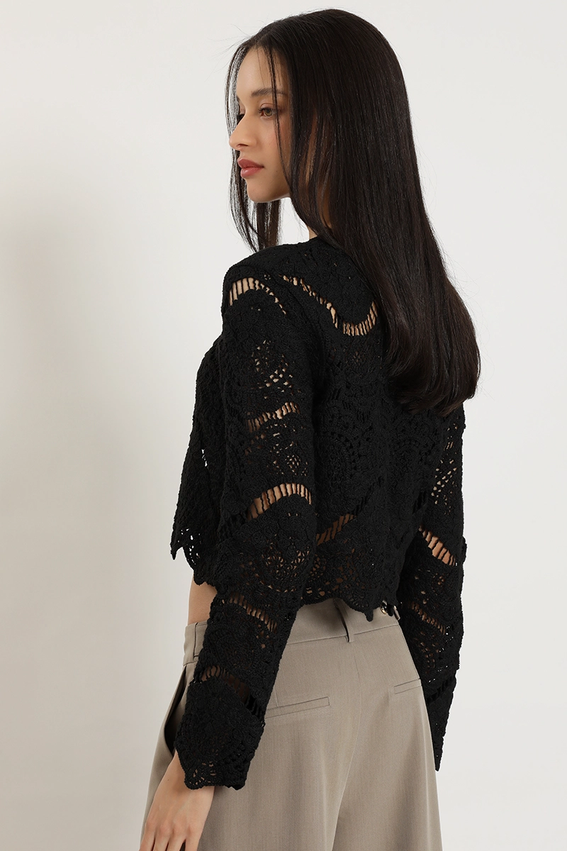 CARDIGAN PUNTO, MACRAME FANTASIA, NEGRO LIOLA - 7