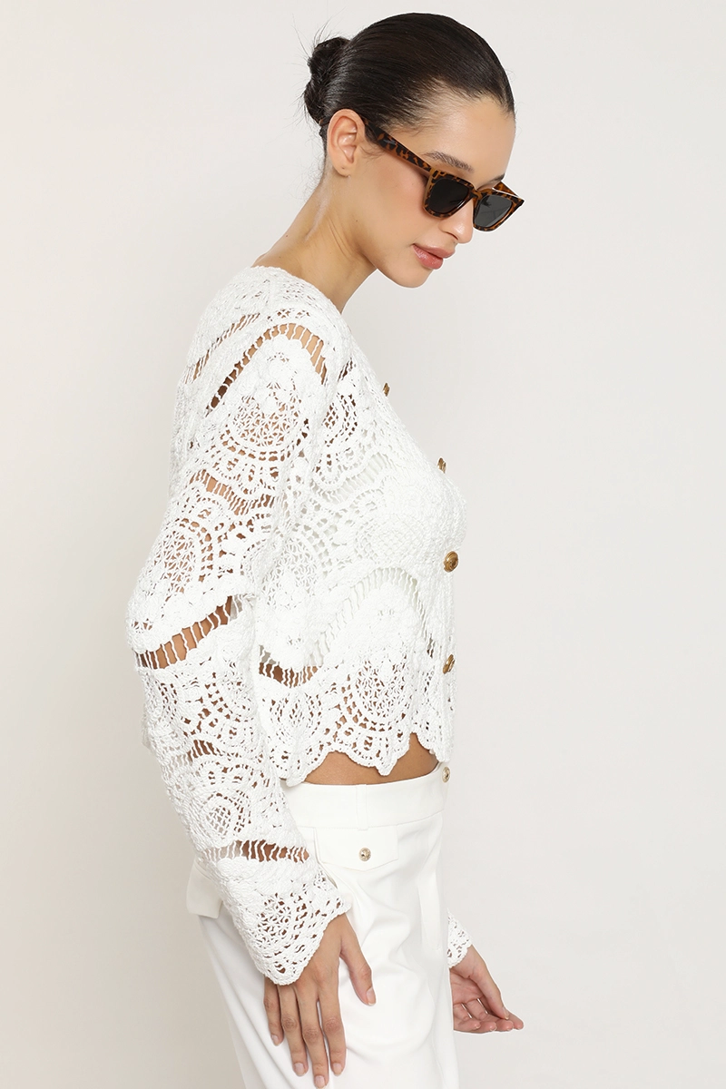 CARDIGAN PUNTO, MACRAME FANTASIA, CRUDO LIOLA - 3