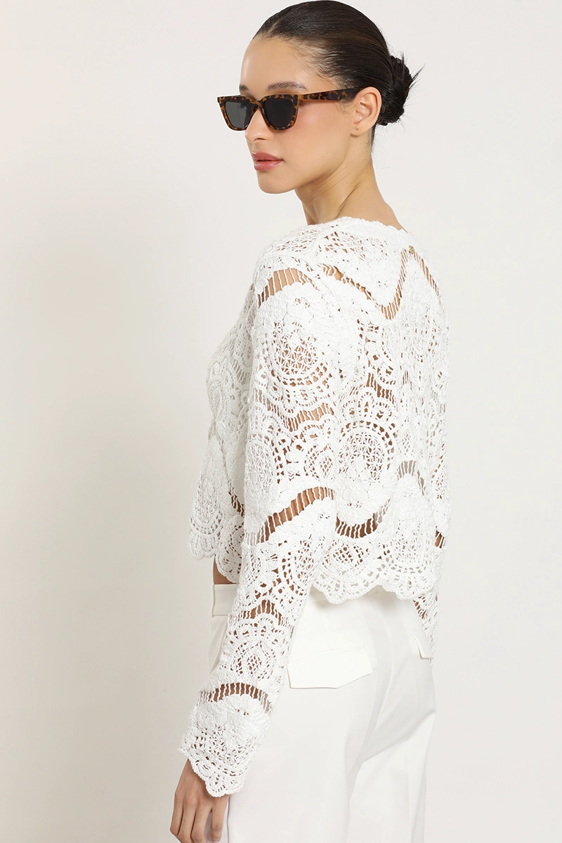 CARDIGAN PUNTO, MACRAME FANTASIA, CRUDO LIOLA - 5