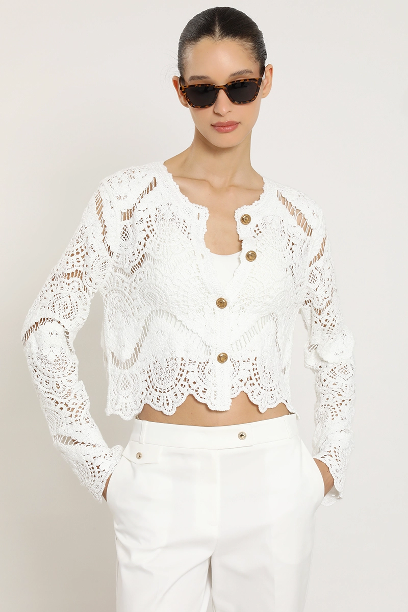 CARDIGAN PUNTO, MACRAME FANTASIA, CRUDO LIOLA - 6