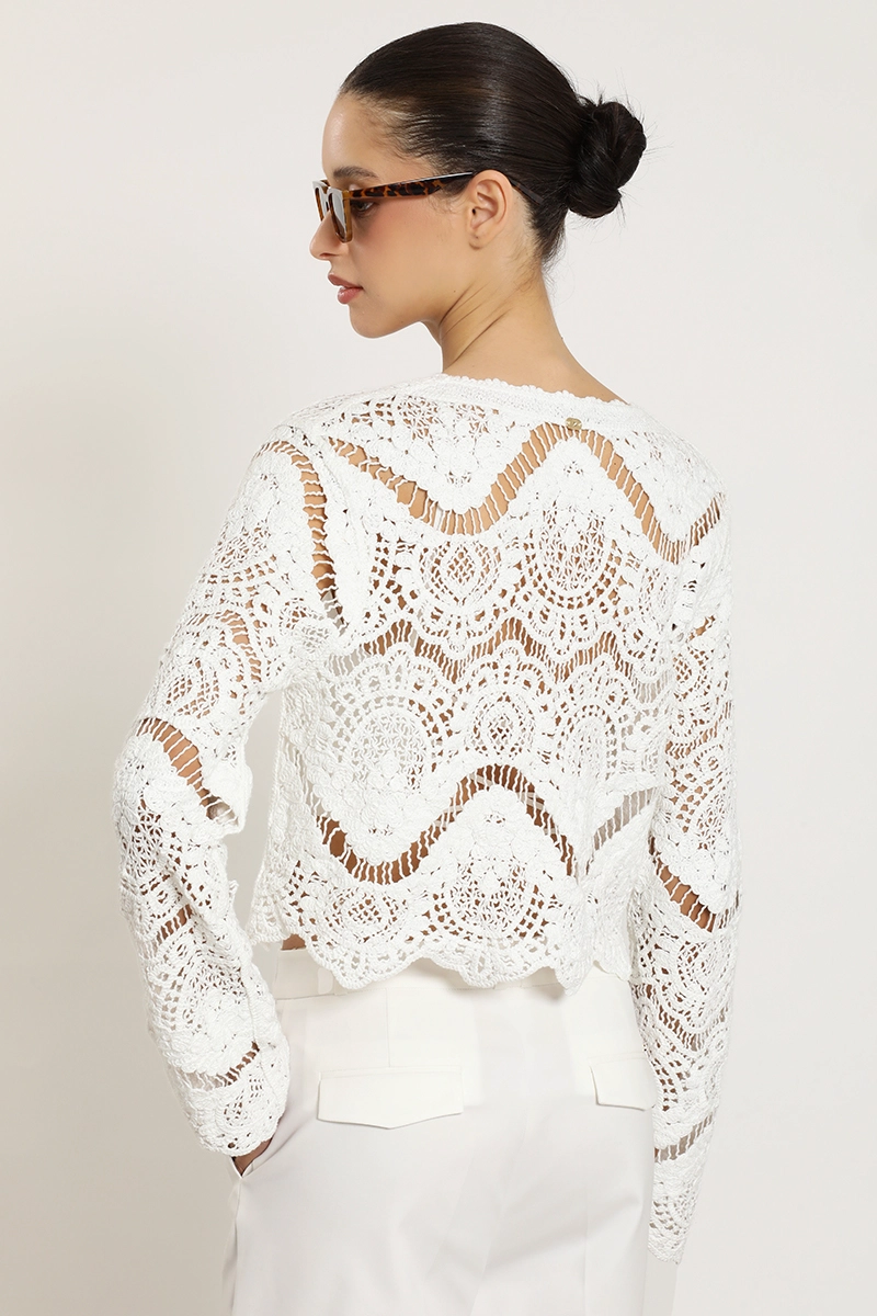 CARDIGAN PUNTO, MACRAME FANTASIA, CRUDO LIOLA - 7
