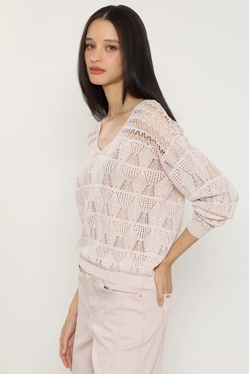 SWEATER PUNTO, FANTASIA TRANSPARENTE, ROSA LIOLA - 1