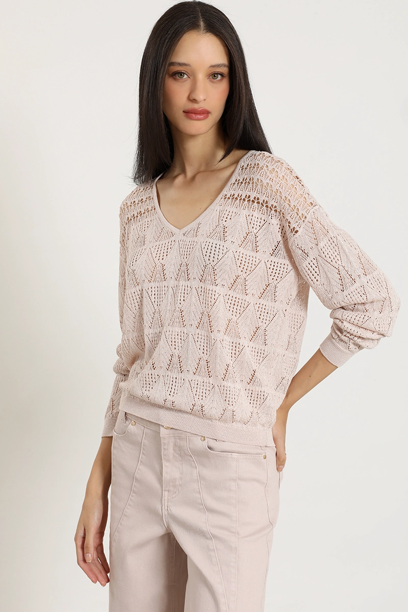 SWEATER PUNTO, FANTASIA TRANSPARENTE, ROSA LIOLA - 5