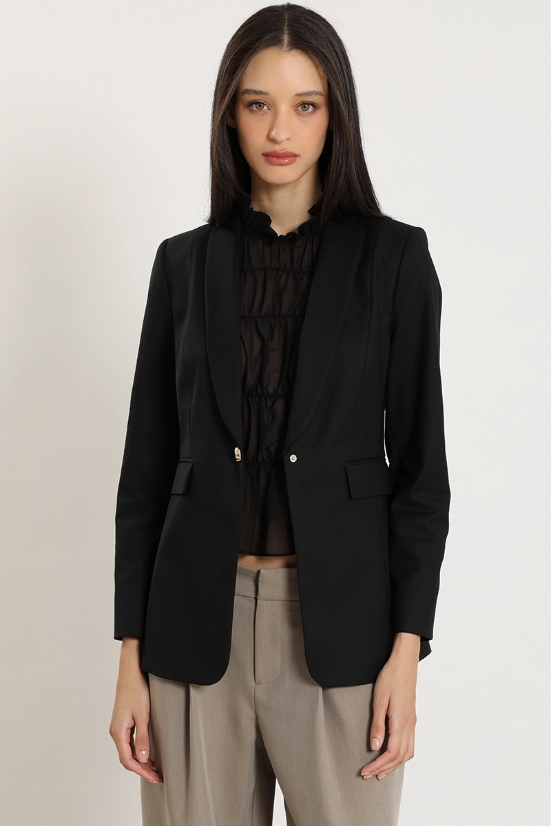 BLAZER ENTALLADO CUELLO SMOKING, NEGRO LIOLA - 1