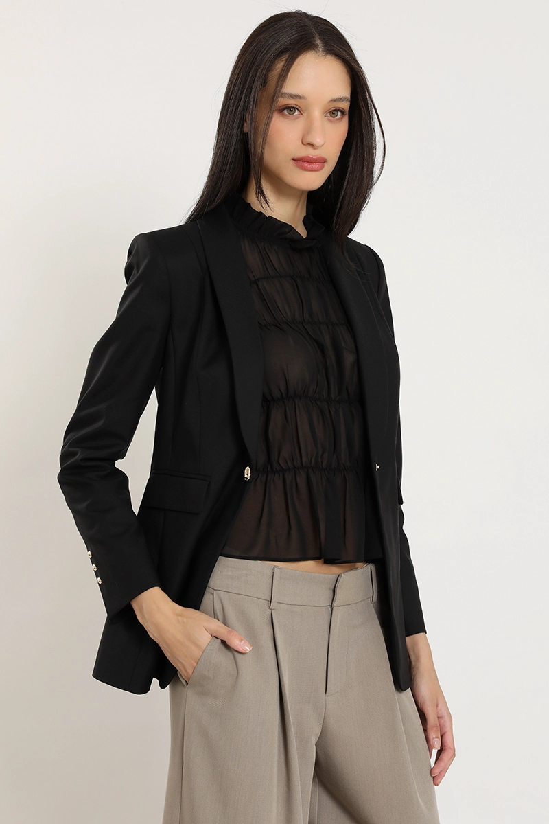 BLAZER ENTALLADO CUELLO SMOKING, NEGRO LIOLA - 3