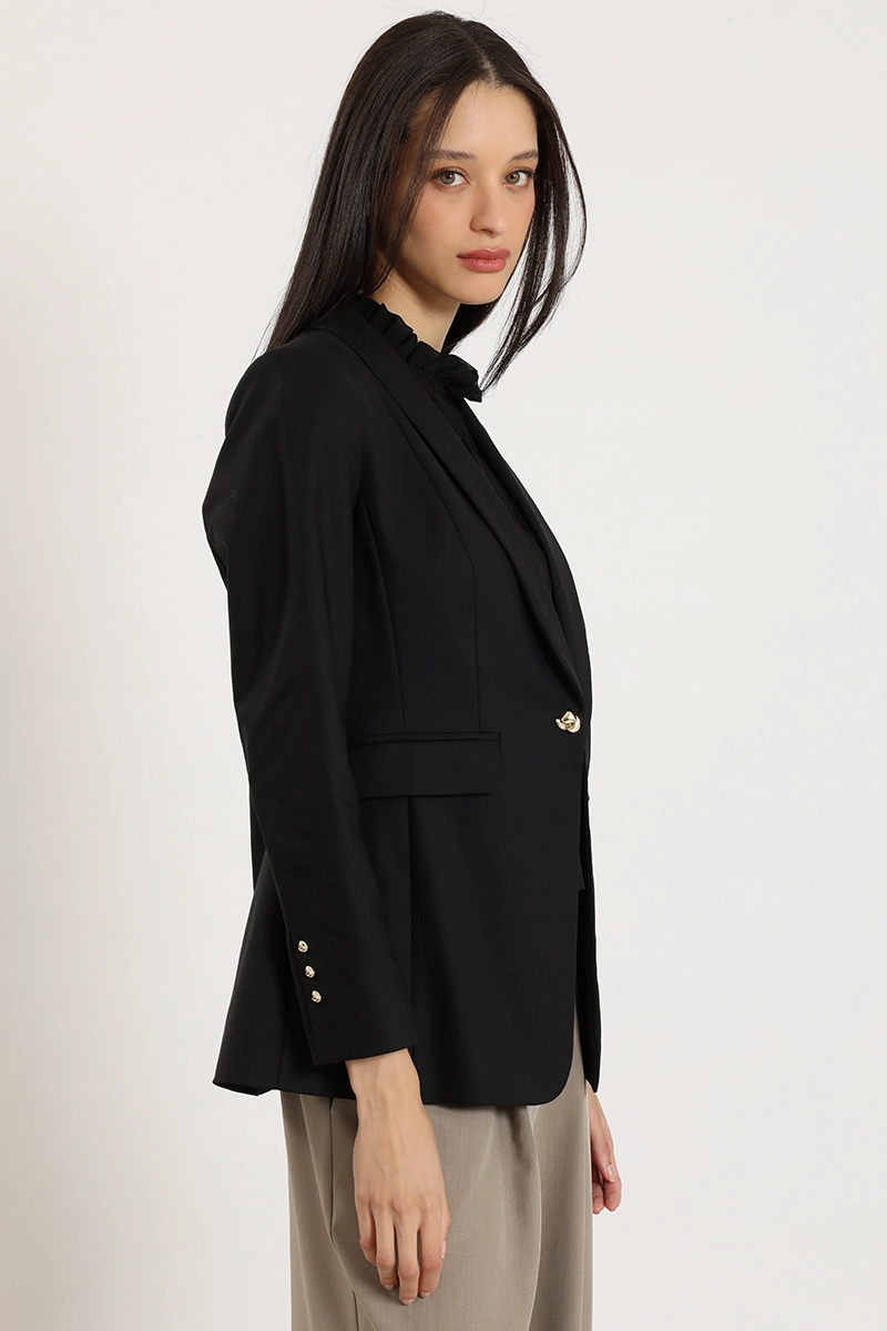 BLAZER ENTALLADO CUELLO SMOKING, NEGRO LIOLA - 4