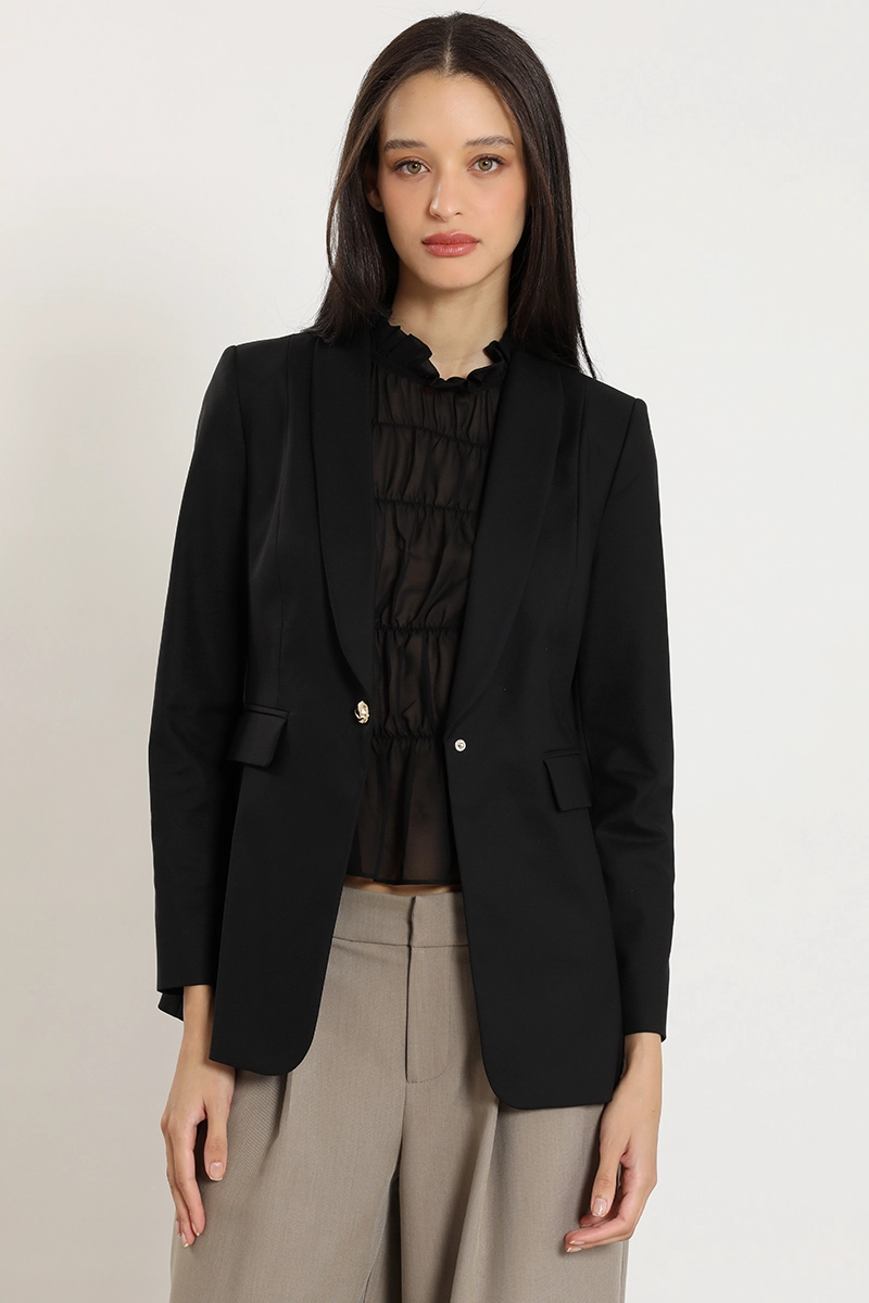 BLAZER ENTALLADO CUELLO SMOKING, NEGRO LIOLA - 5