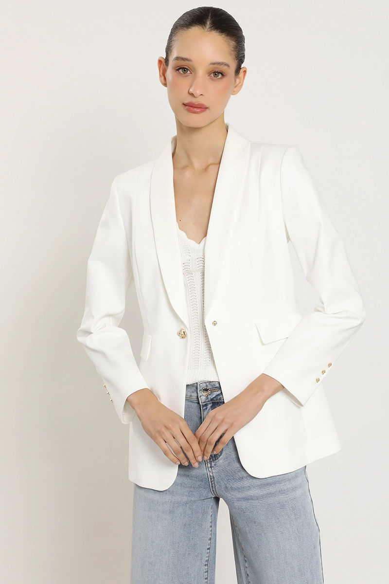 BLAZER ENTALLADO CUELLO SMOKING, CRUDO LIOLA - 1