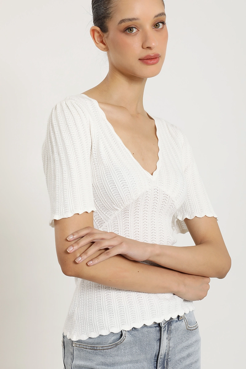 POLERA PUNTO, ESCOTE V, CRUDO LIOLA - 1