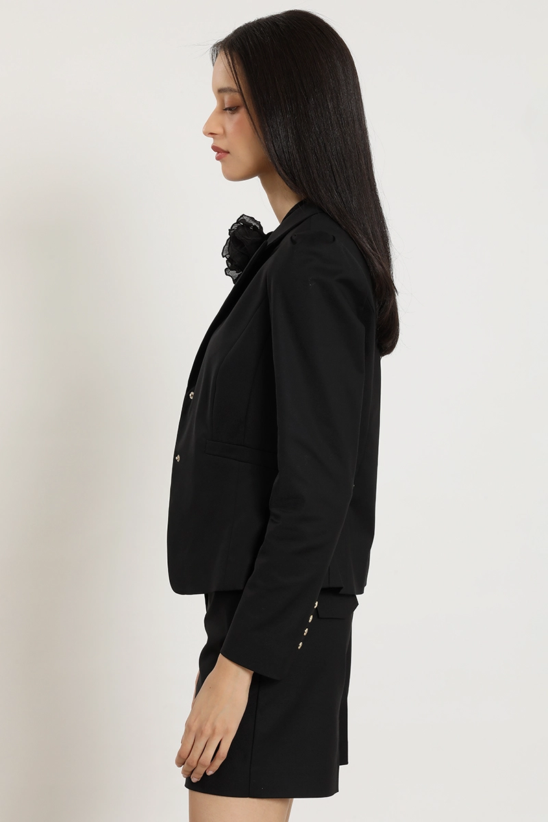 BLAZER ENTALLADO HOMBRO FANTASIA, NEGRO LIOLA - 6