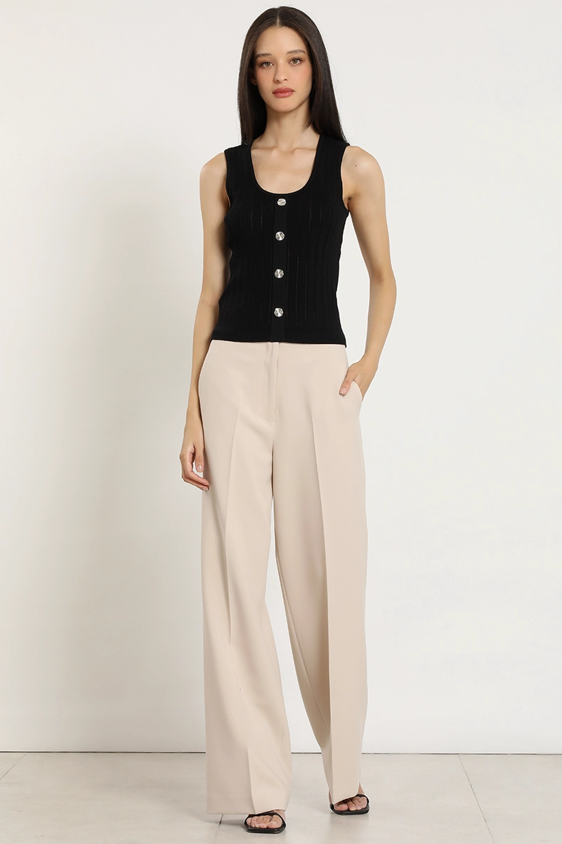 PANTALON ANCHO, TIRO ALTO, BEIGE LIOLA - 1