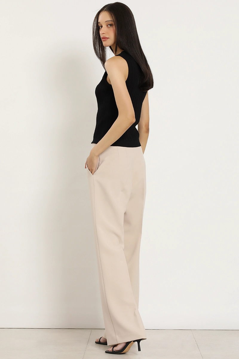 PANTALON ANCHO, TIRO ALTO, BEIGE LIOLA - 4