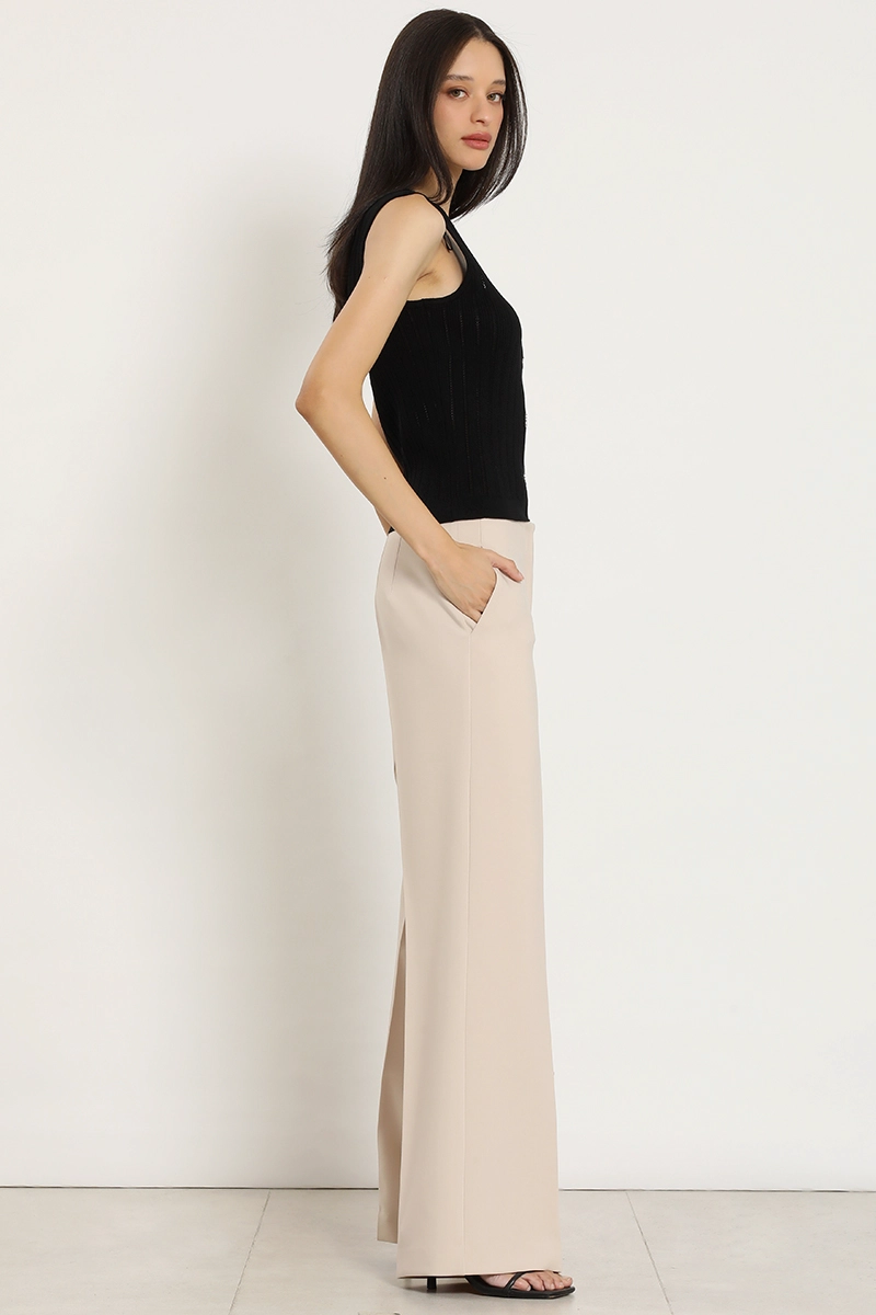 PANTALON ANCHO, TIRO ALTO, BEIGE LIOLA - 6