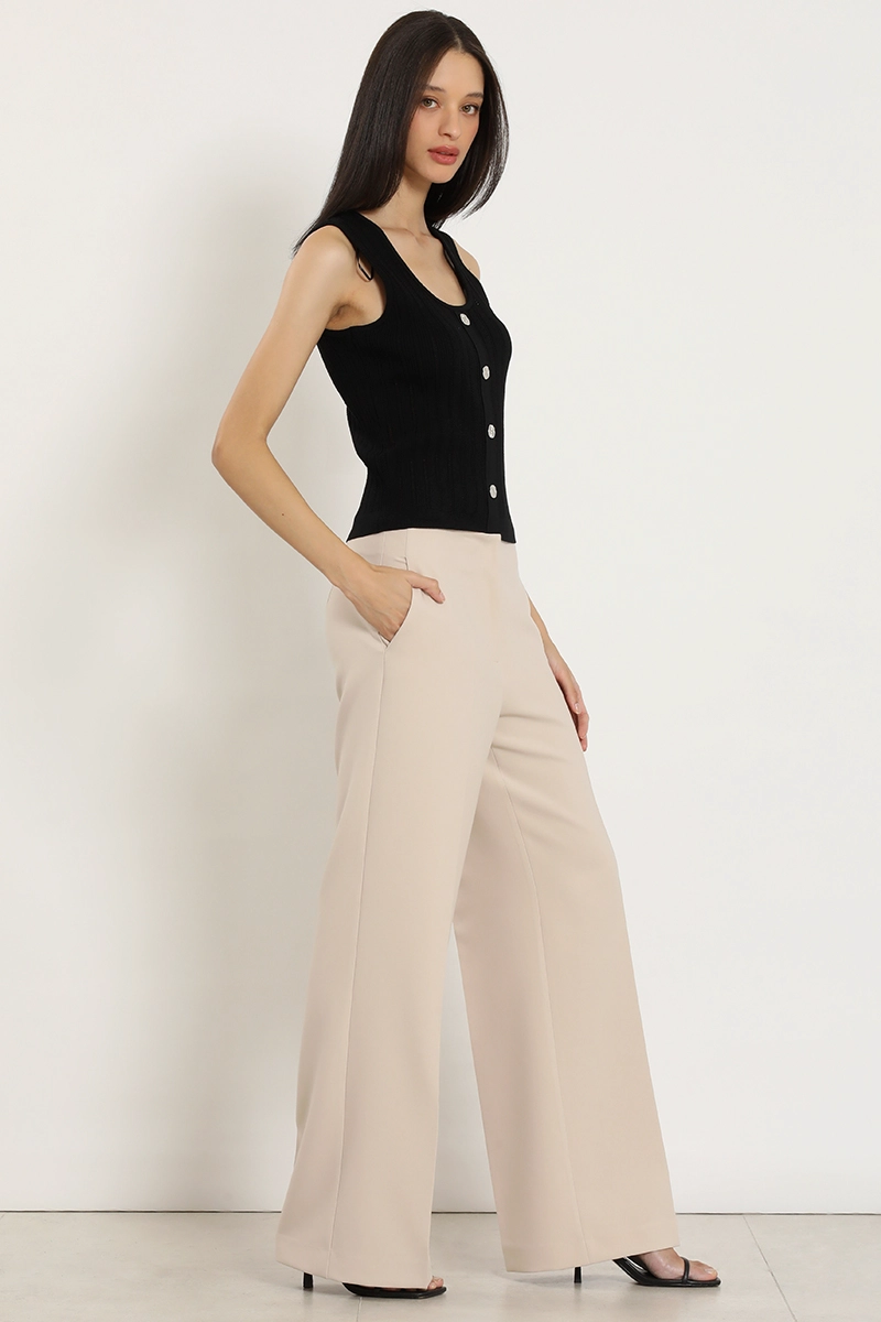 PANTALON ANCHO, TIRO ALTO, BEIGE LIOLA - 7