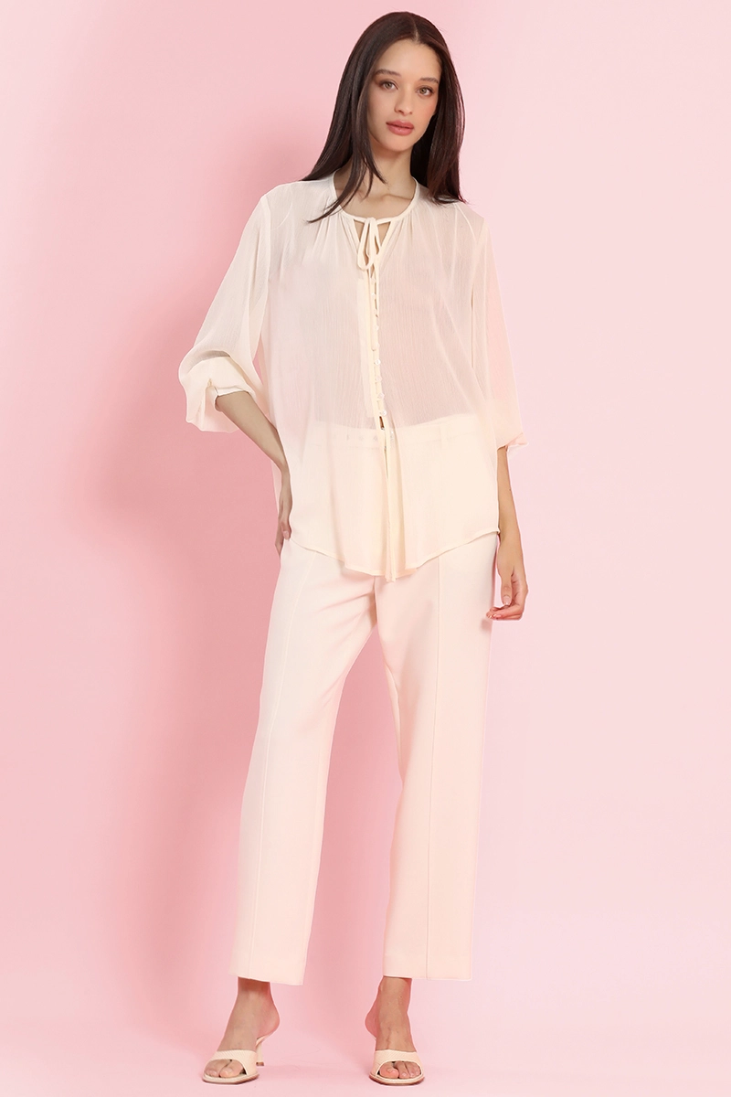 BLUSA SEMITRANSPARENTE, AMARRE CUELLO, BEIGE LIOLA - 2