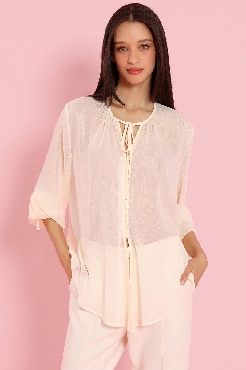 BLUSA SEMITRANSPARENTE, AMARRE CUELLO, BEIGE LIOLA - 4