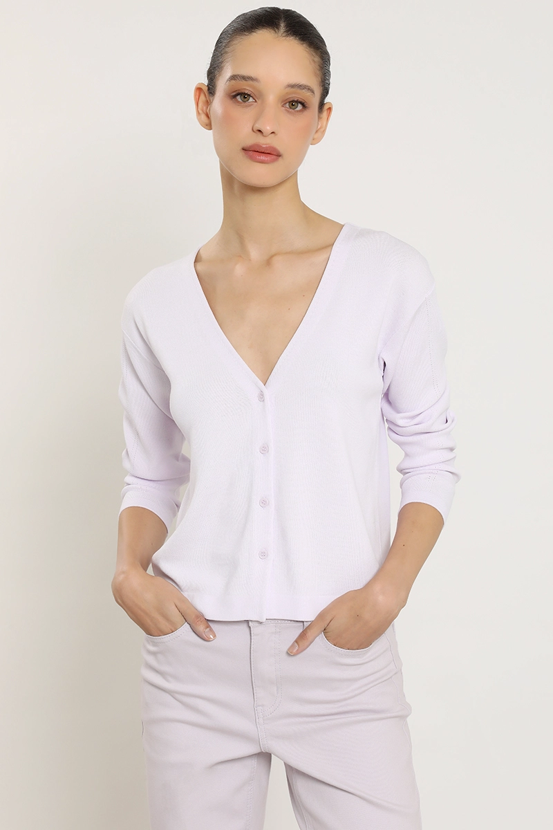 CARDIGAN BASICO PUNTO, LILA LIOLA - 1