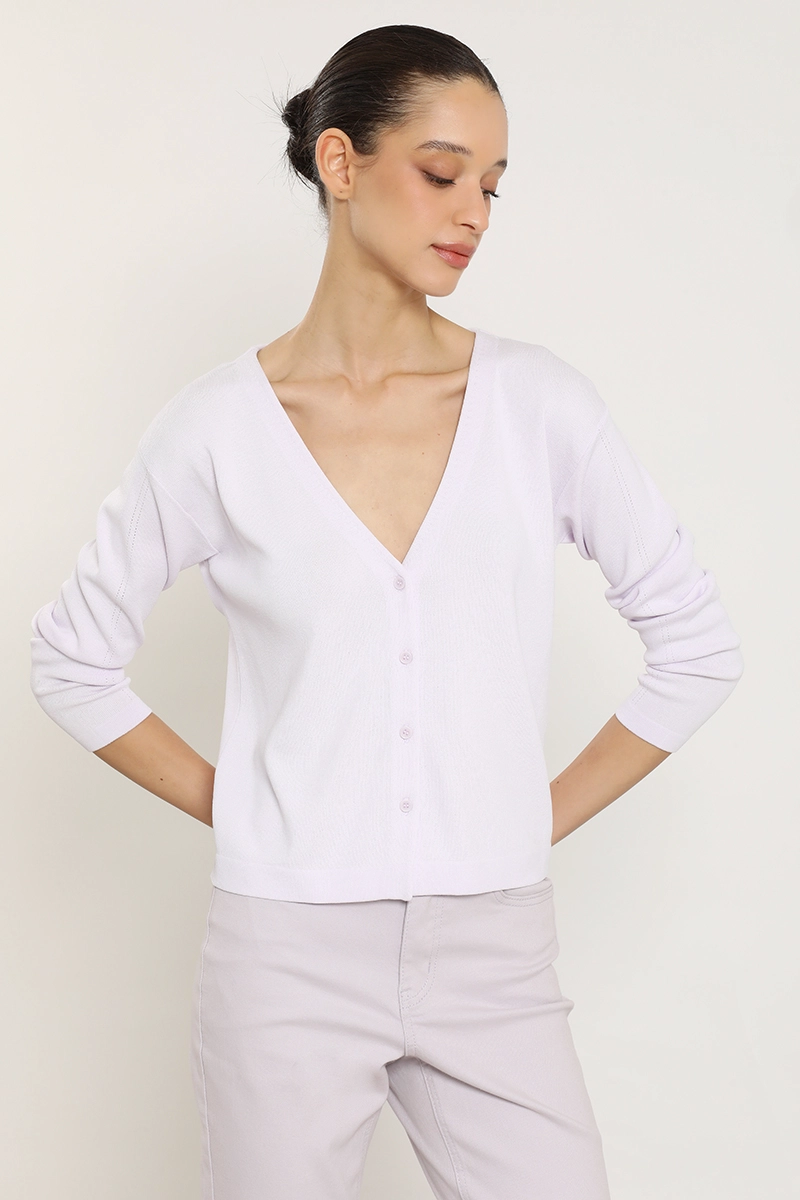 CARDIGAN BASICO PUNTO, LILA LIOLA - 3