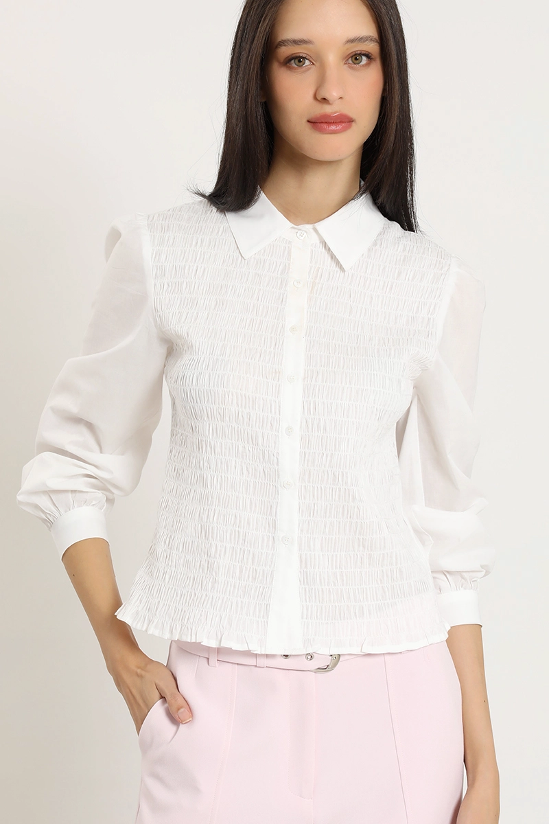 BLUSA POPLIN, PANAL ELASTICADO, CRUDO LIOLA - 1