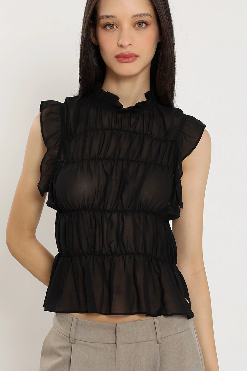 TOP SEMITRANSPARENTE, PANELES ELASTICADOS, NEGRO LIOLA - 3