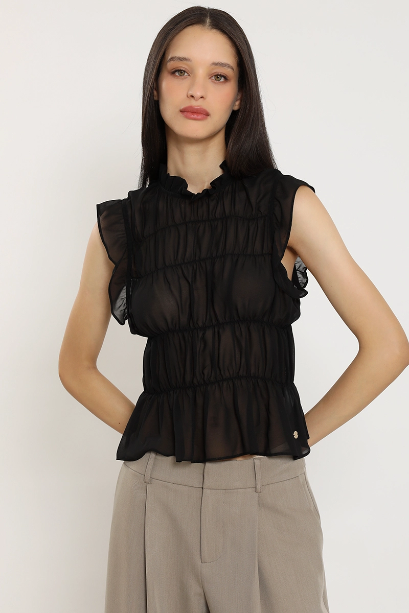 TOP SEMITRANSPARENTE, PANELES ELASTICADOS, NEGRO LIOLA - 5