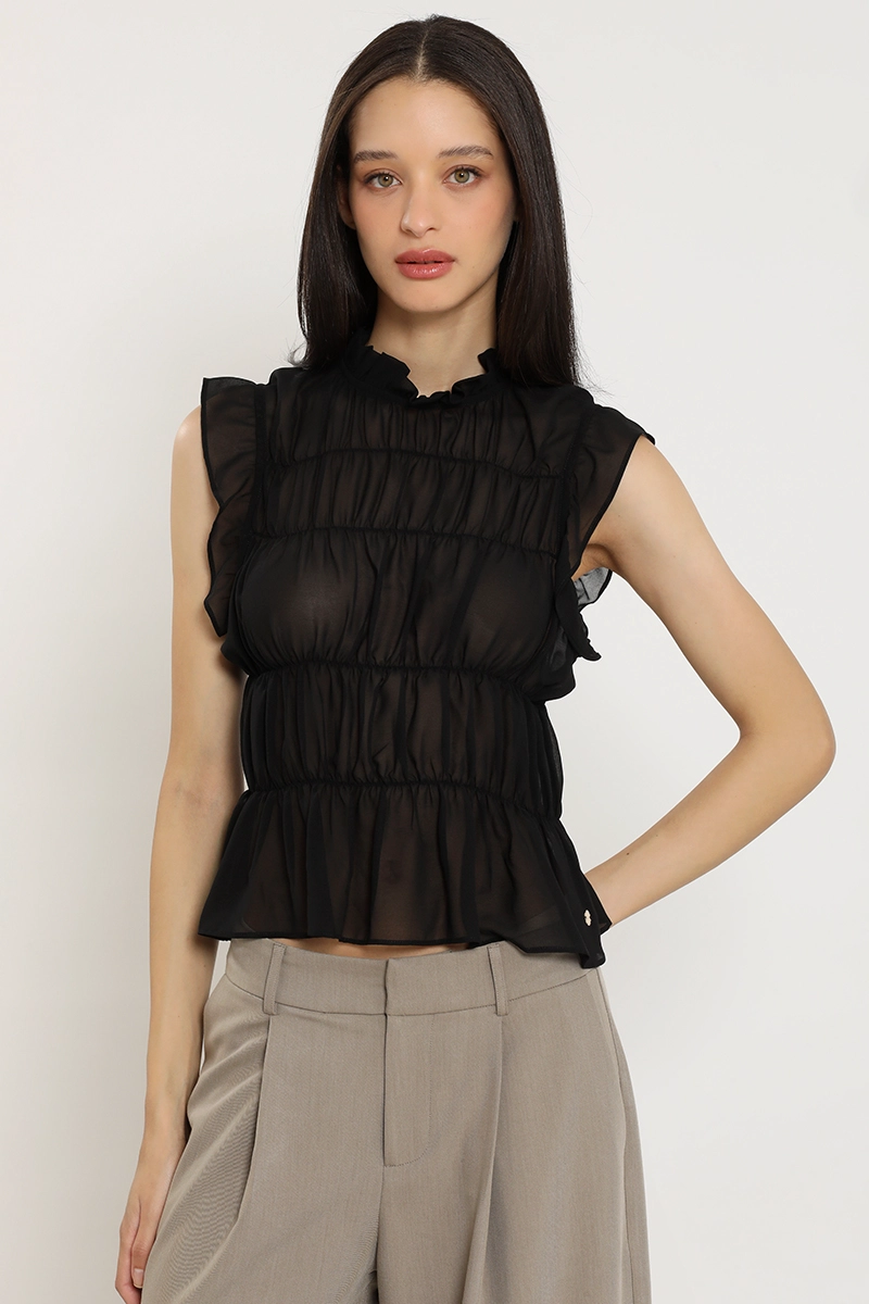 TOP SEMITRANSPARENTE, PANELES ELASTICADOS, NEGRO LIOLA - 7