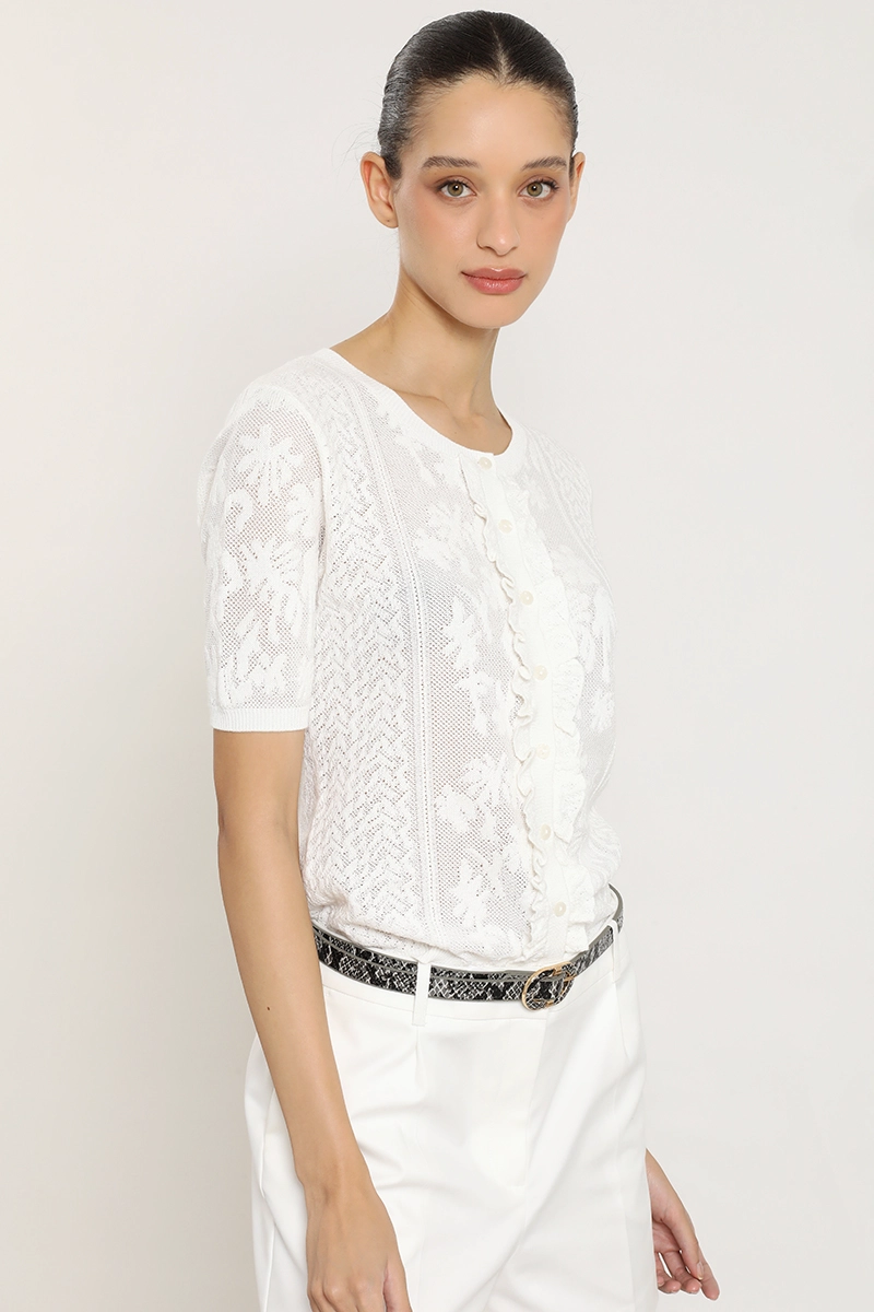 CARDIGAN PUNTO, FANTASIA TRANSPARENTE, CRUDO LIOLA - 3