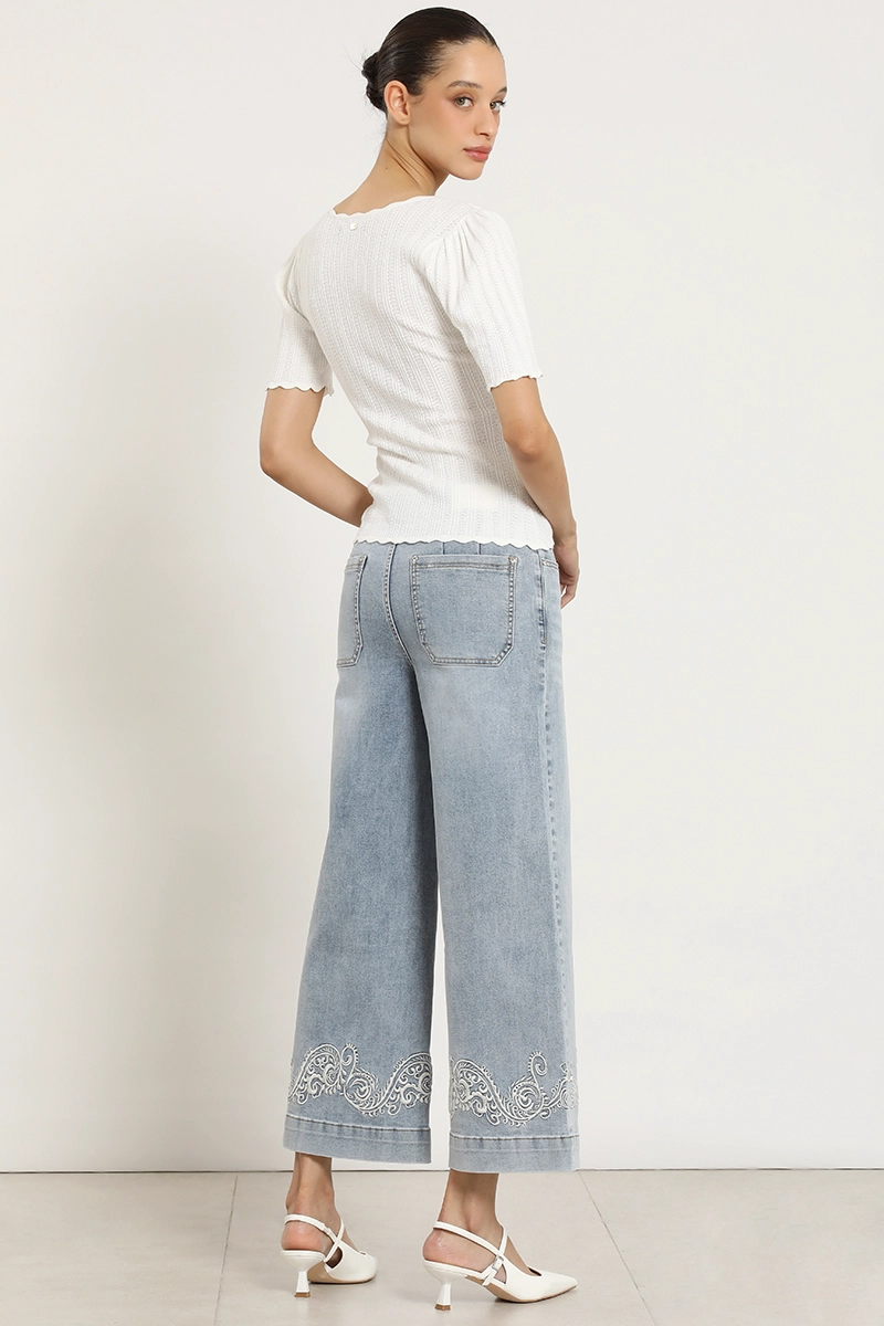 JEANS WIDE LEG, BORDADO, CELESTE LIOLA - 4