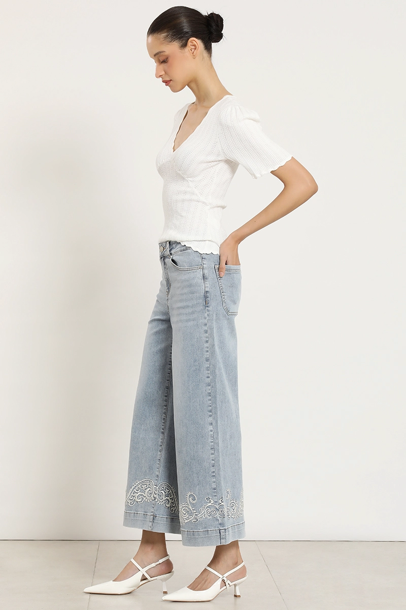 JEANS WIDE LEG, BORDADO, CELESTE LIOLA - 5