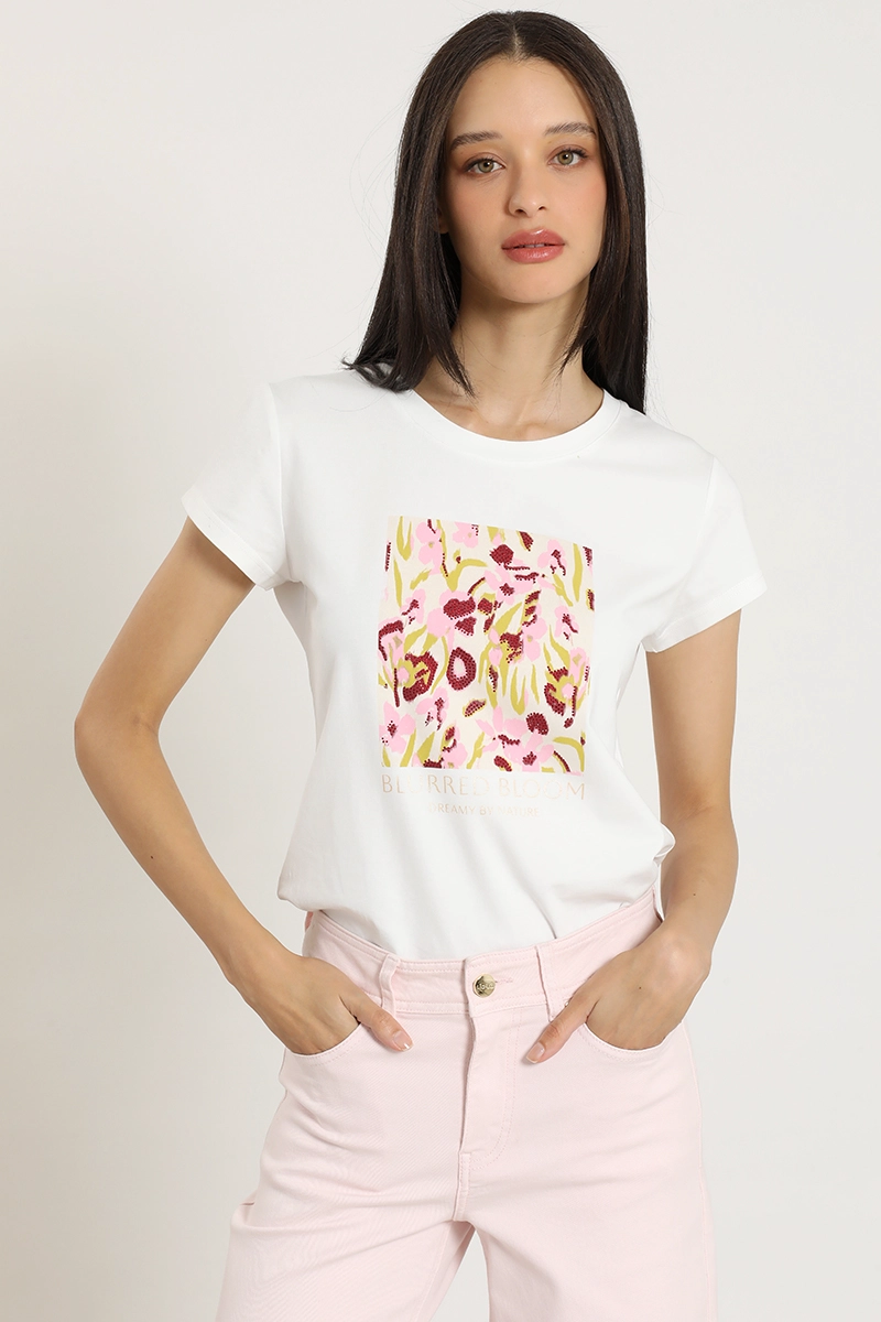 POLERA ESTAMPADO, APLICACION STRASS, CRUDO LIOLA - 1