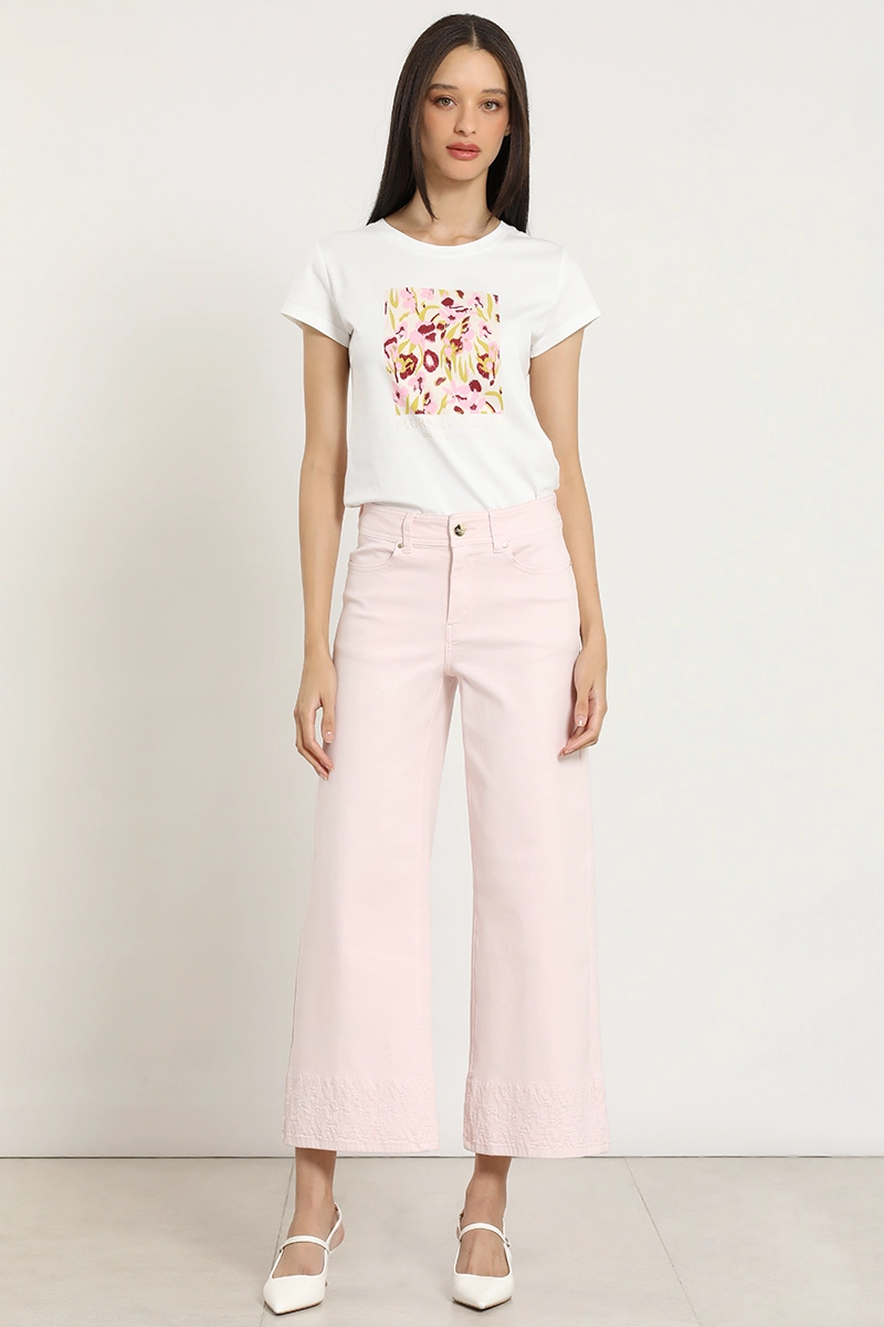 JEANS COLOR WIDE LEG, BORDADO, ROSA LIOLA - 1