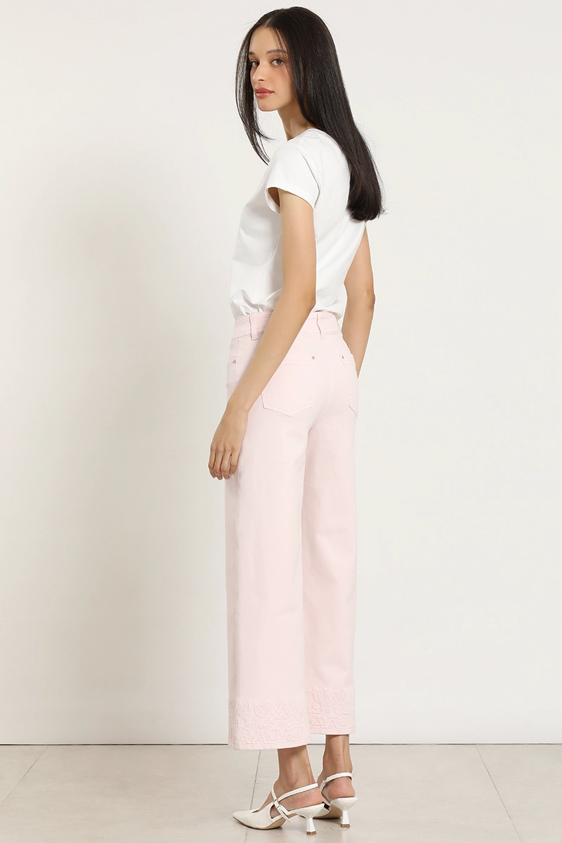 JEANS COLOR WIDE LEG, BORDADO, ROSA LIOLA - 3