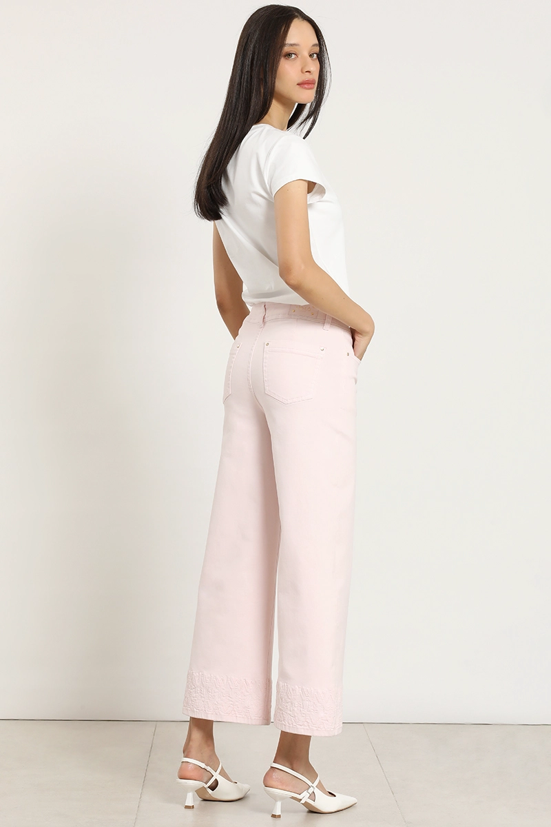 JEANS COLOR WIDE LEG, BORDADO, ROSA LIOLA - 5