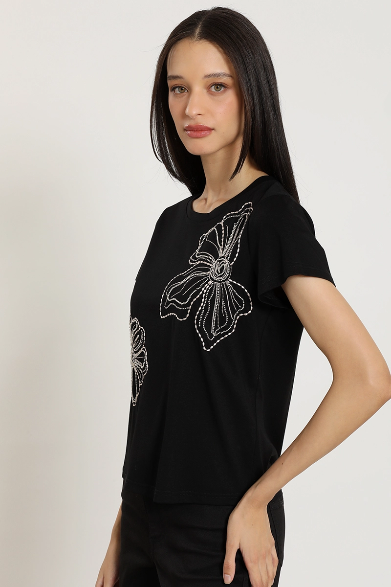 POLERA BORDADO CON PIEDRERIA, NEGRO LIOLA - 3