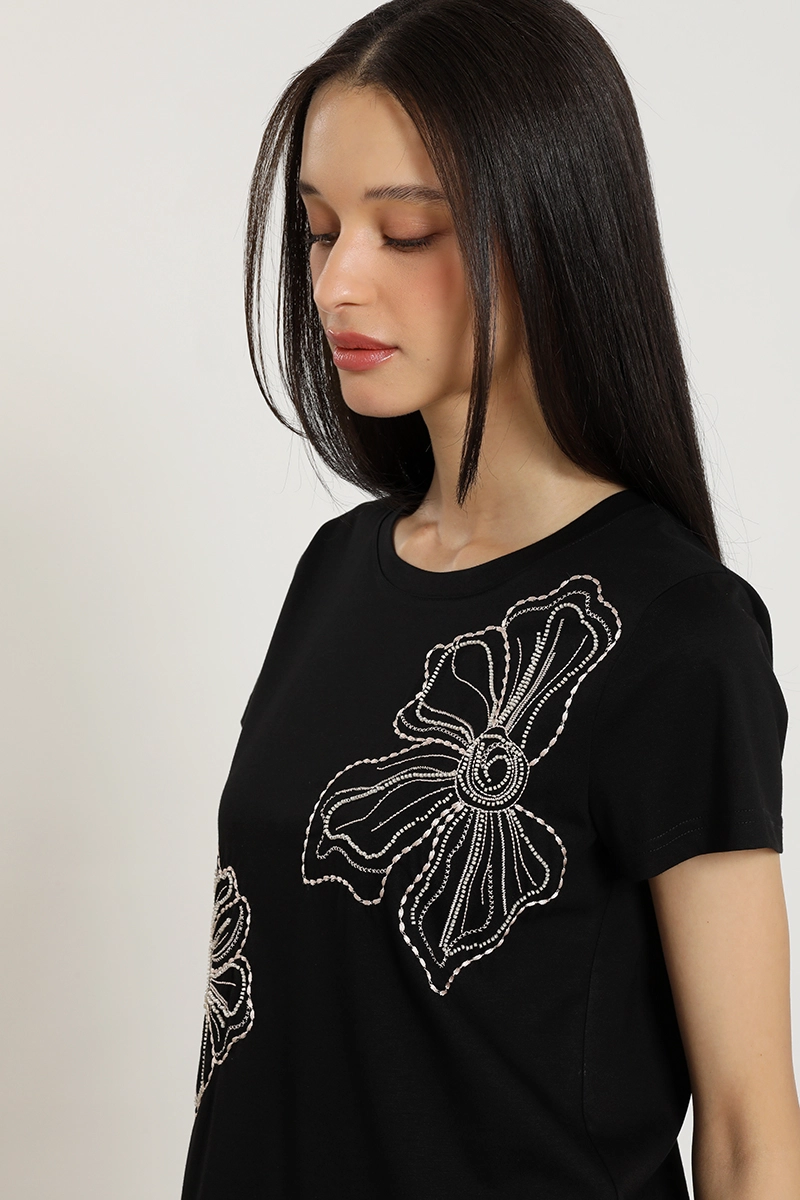 POLERA BORDADO CON PIEDRERIA, NEGRO LIOLA - 4