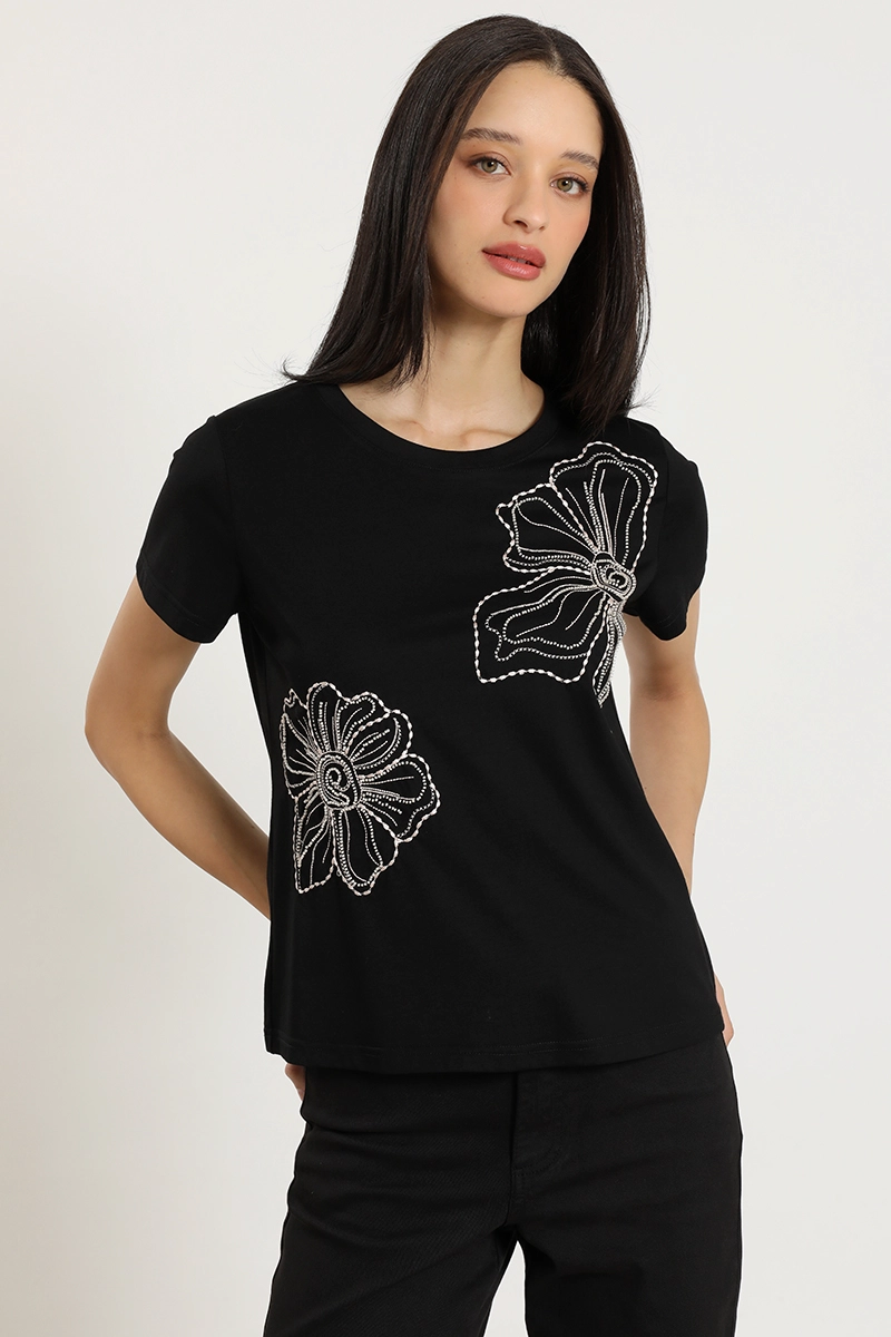 POLERA BORDADO CON PIEDRERIA, NEGRO LIOLA - 5