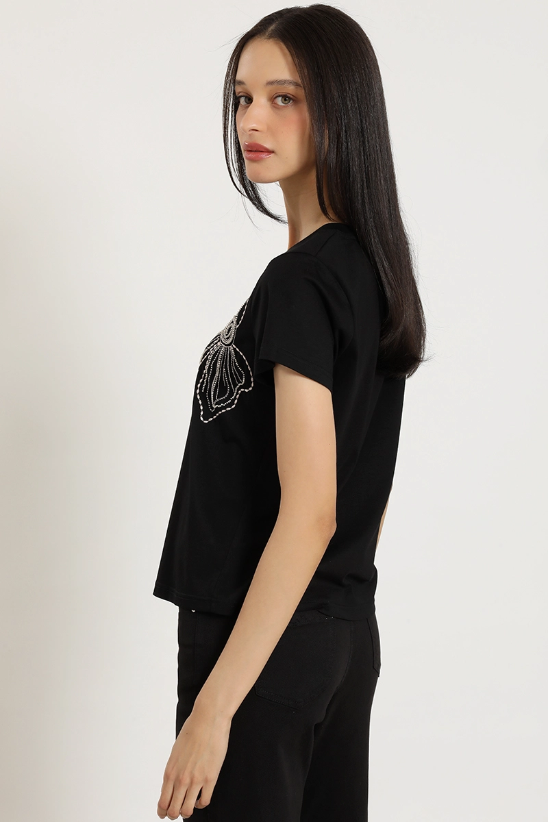POLERA BORDADO CON PIEDRERIA, NEGRO LIOLA - 6