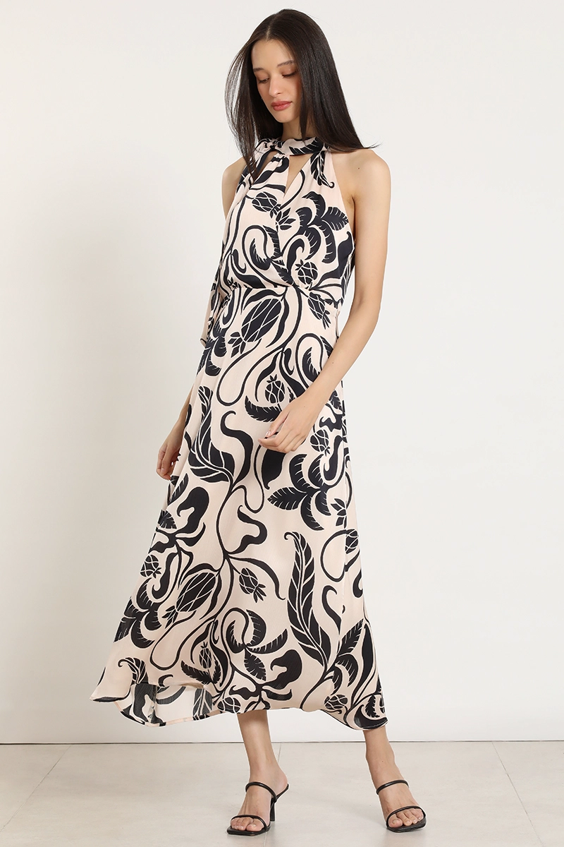 VESTIDO MAXI ESTAMPADO, LAZADA, NEGRO LIOLA - 1