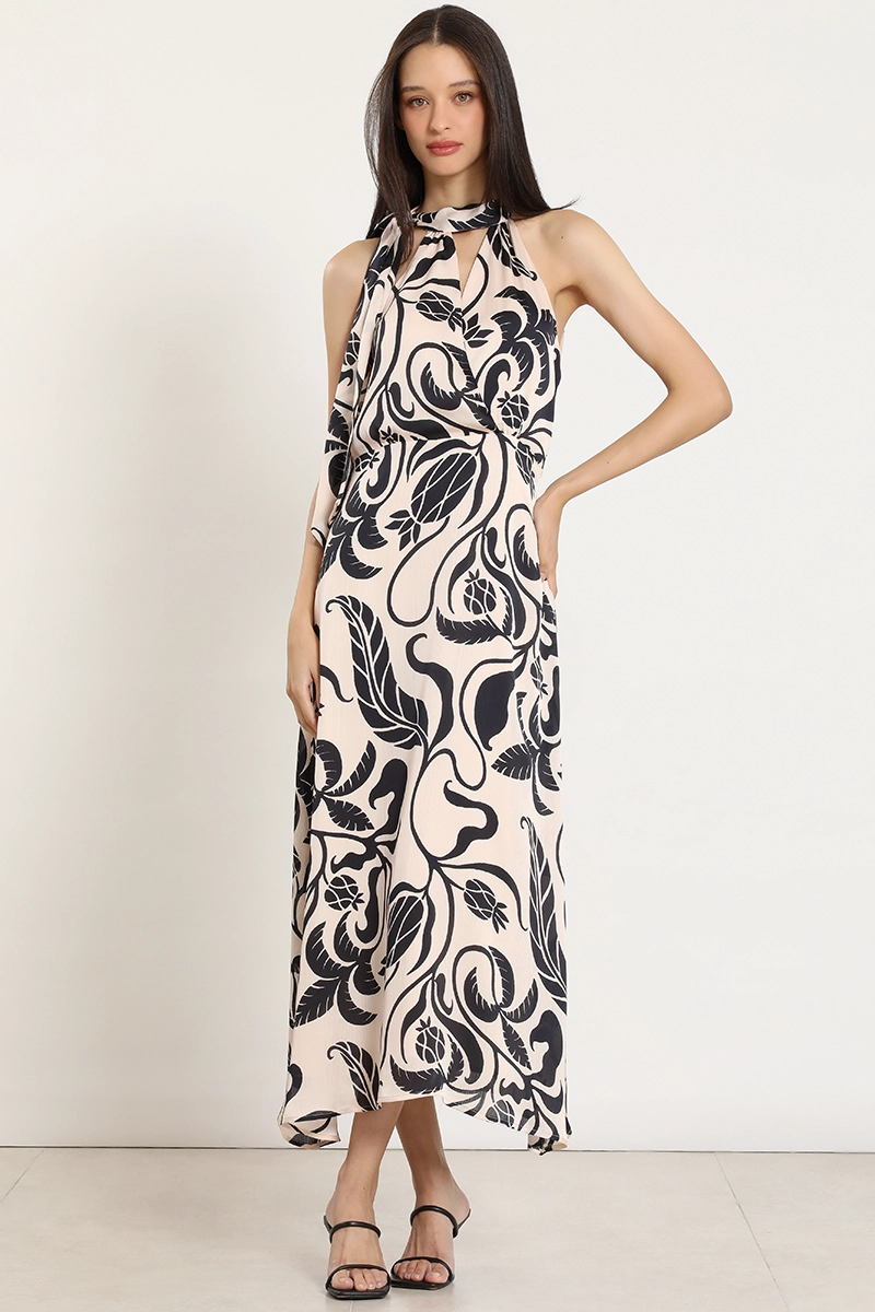 VESTIDO MAXI ESTAMPADO, LAZADA, NEGRO LIOLA - 3