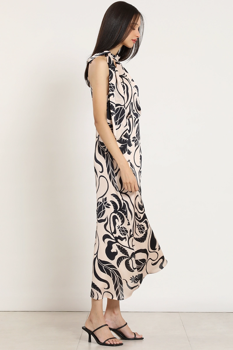 VESTIDO MAXI ESTAMPADO, LAZADA, NEGRO LIOLA - 4