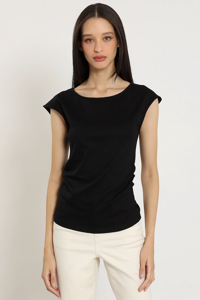 POLERA RECOGIDO EN COSTADOS, NEGRO LIOLA - 1