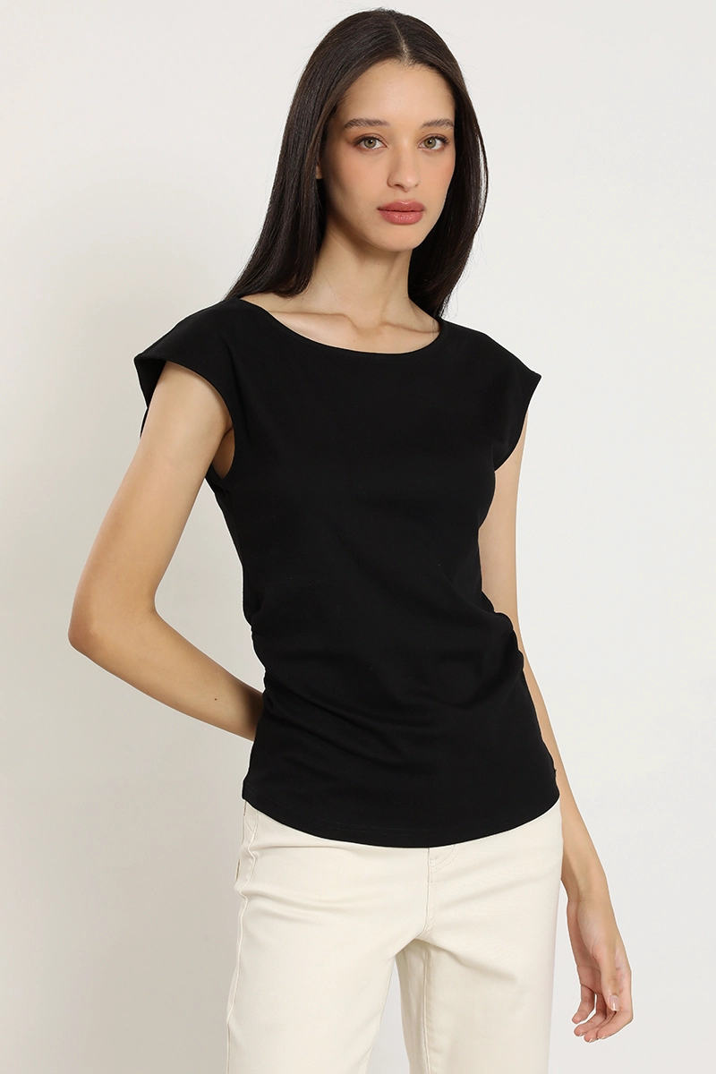 POLERA RECOGIDO EN COSTADOS, NEGRO LIOLA - 3