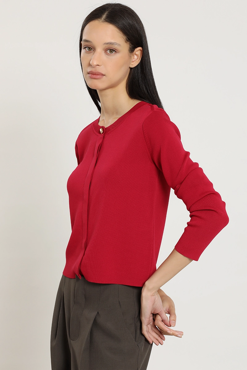 CARDIGAN PUNTO, BOTON FANTASIA, GUINDA LIOLA - 3