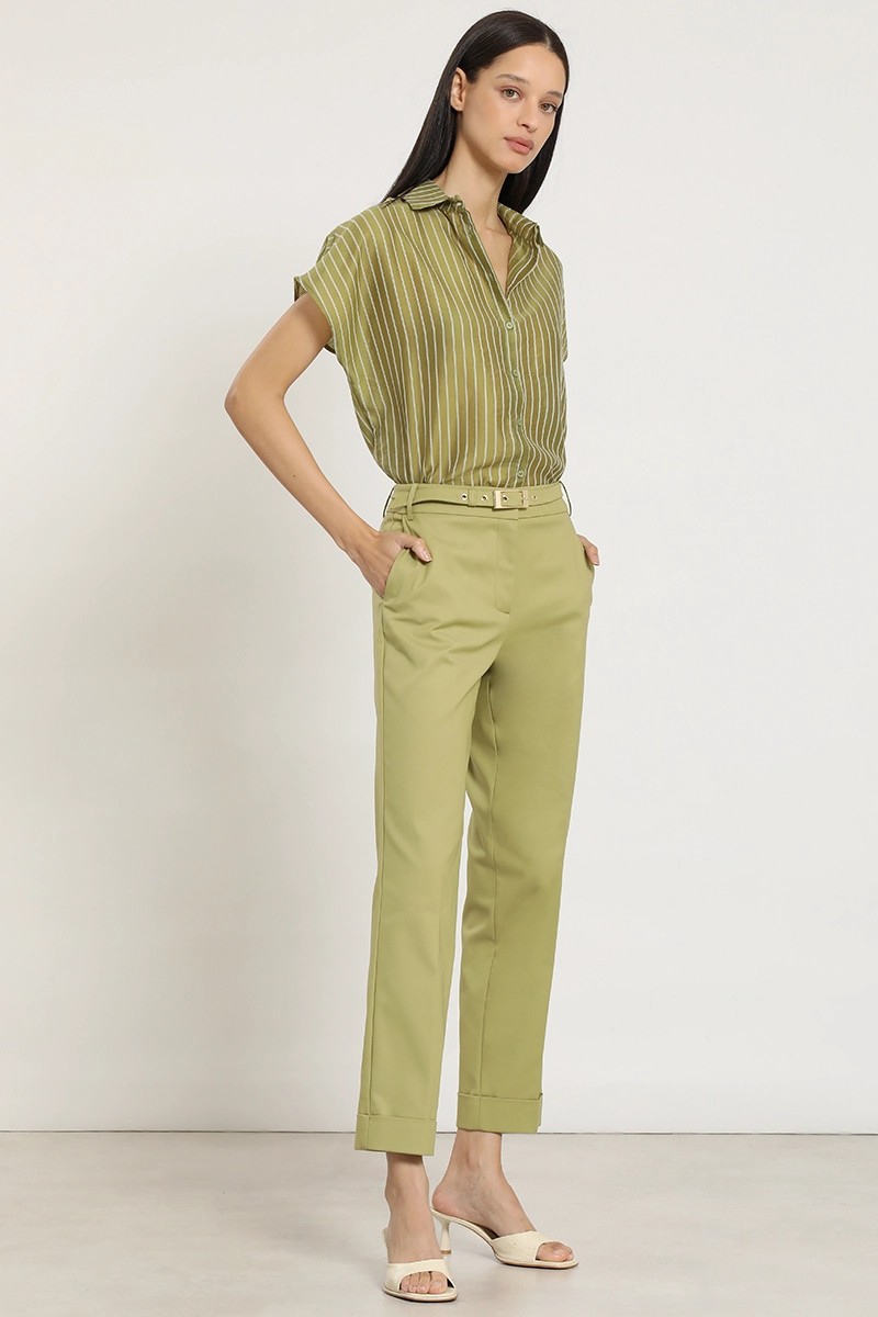 PANTALON SASTRE CON CINTURON, VERDE LIOLA - 1