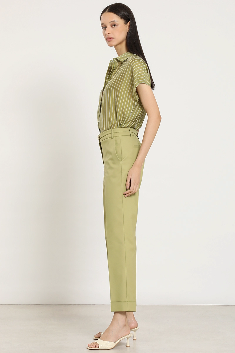 PANTALON SASTRE CON CINTURON, VERDE LIOLA - 3