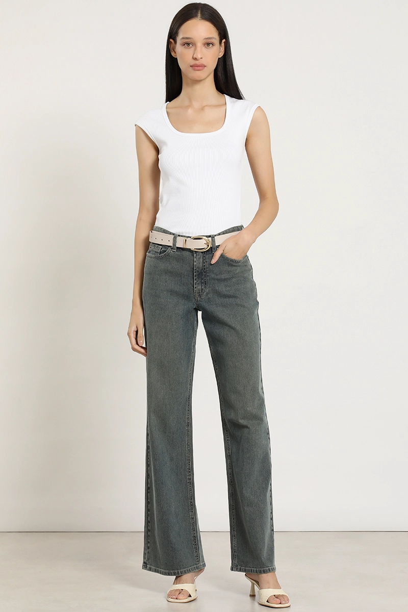 JEANS STRAIGHT, TIRO MEDIO, AZUL LIOLA - 1