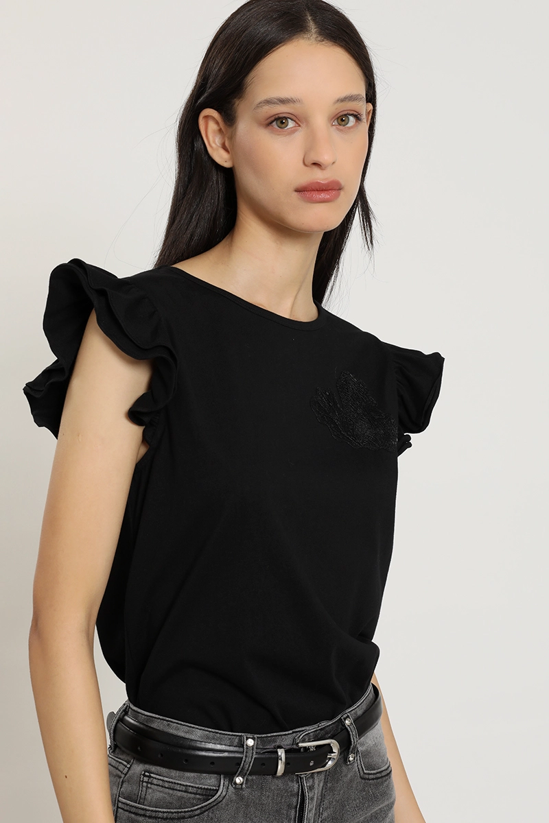POLERA BORDADO, APLICACION STRASS, NEGRO LIOLA - 3